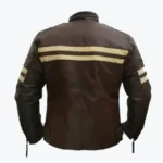 Shop The Men Distressed Cruiser Stripes Leather Jacket Brown Rare Jacket