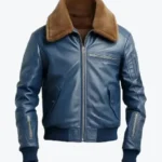 Shop The Men Flight Blue Bomber Leather Jacket - Rare Jackets