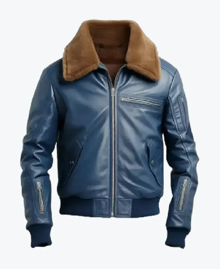 Shop The Men Flight Blue Bomber Leather Jacket - Rare Jackets