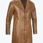 Shop The Men Mid-Length Brown Leather Coat - Rare Jackets