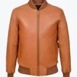 Shop The Men Tan Bomber Leather Jacket - Rare Jackets