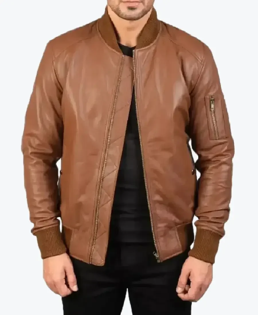 Shop The Men Vintage Western Brown Leather Bomber Jacket - Rare Jackets
