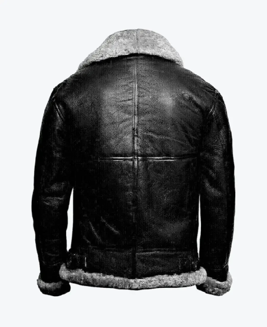 Shop The Men’s Aviator B3 WW2 Winter Shearling Fur Black Leather Flying Jacket Back