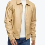 Shop The Men’s Beige Leather Bomber Jacket - Rare Jackets