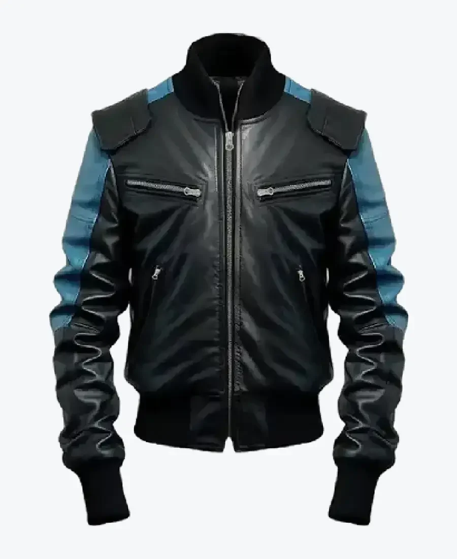 Shop The Men’s Black And Blue Bomber Leather Jacket - Rare Jackets