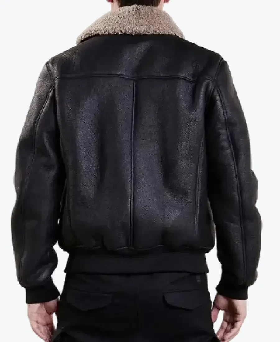 Shop The Men’s Black Aviator Bomber Leather Jacket Back