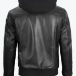 Men’s Black Leather Bomber Jacket - Image 2