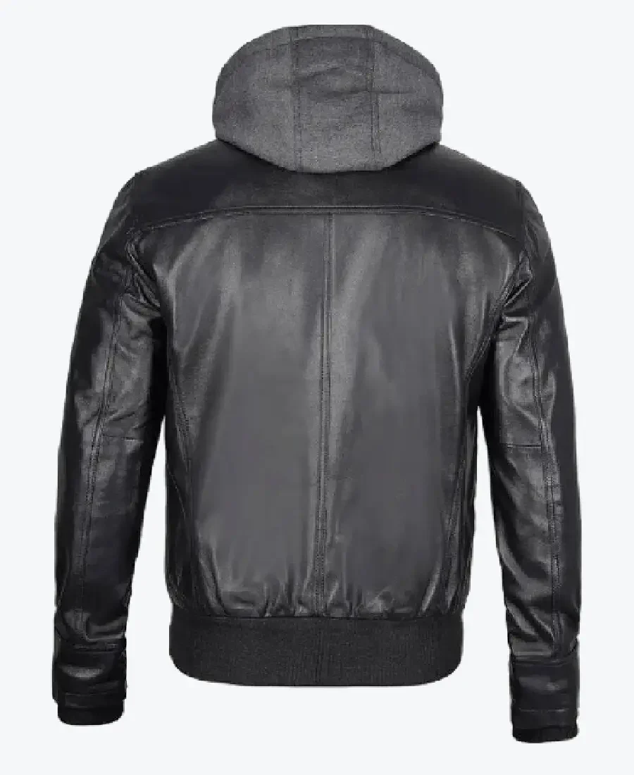 Shop The Mens Black Leather Jacket With Grey Hoodie Rare Jacket
