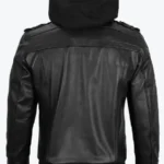 Shop The Mens Black Leather Jacket With Removable Hoodie Back Rare Jacket
