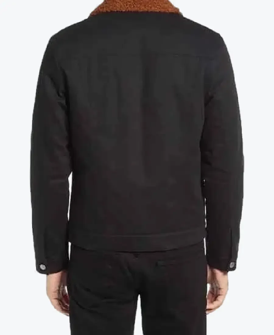 Shop The Men’s Black Shearling Collar Cotton Jacket - Rare Jackets