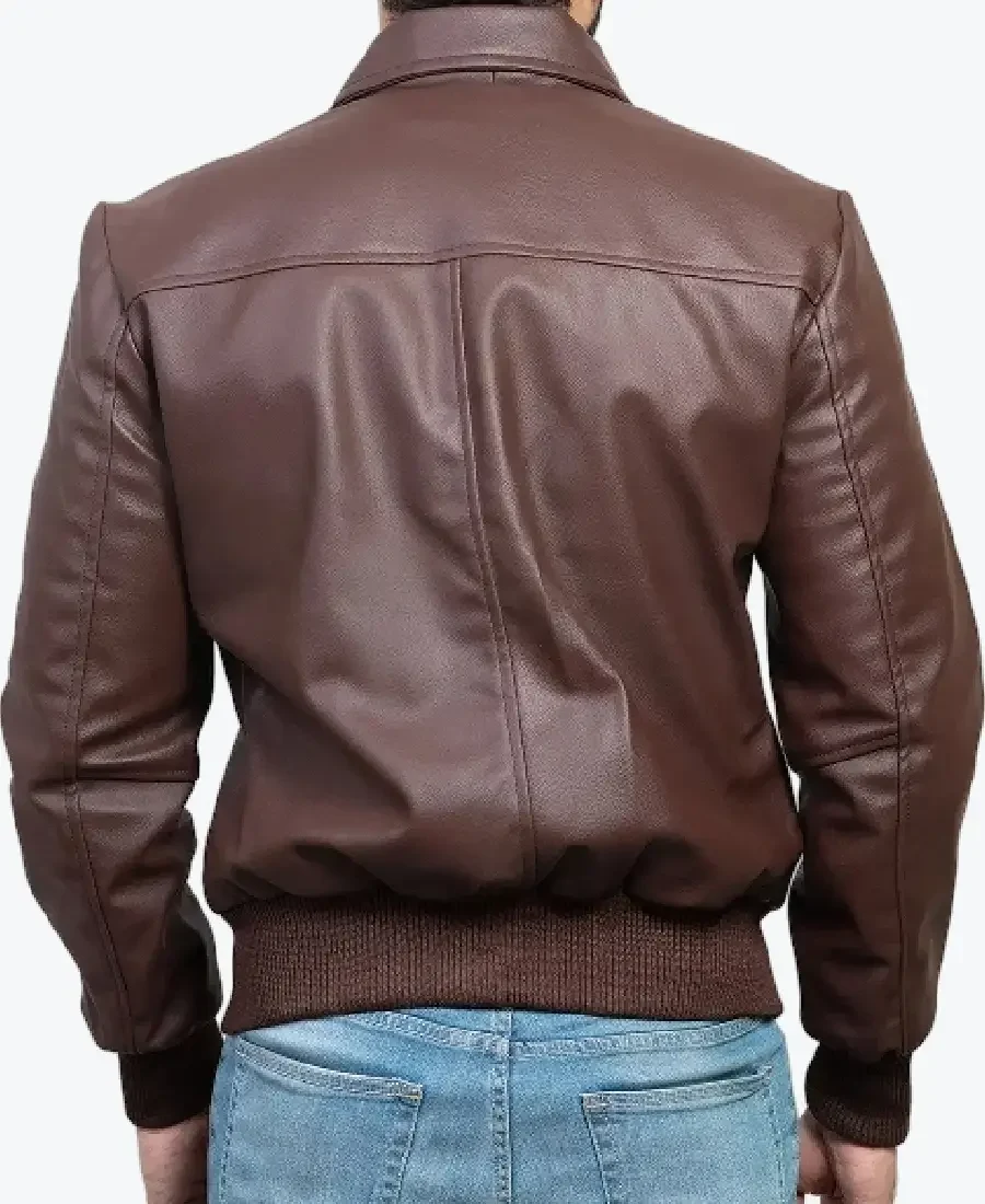 Shop The Men's Brent Brown Pu Bomber Leather Jacket