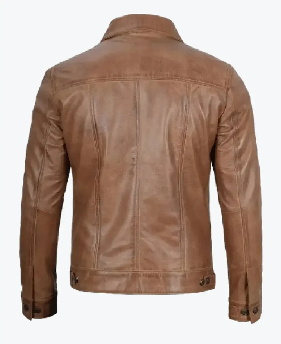 Shop The Mens Camel Brown Trucker Leather Jackets Rare Jacket