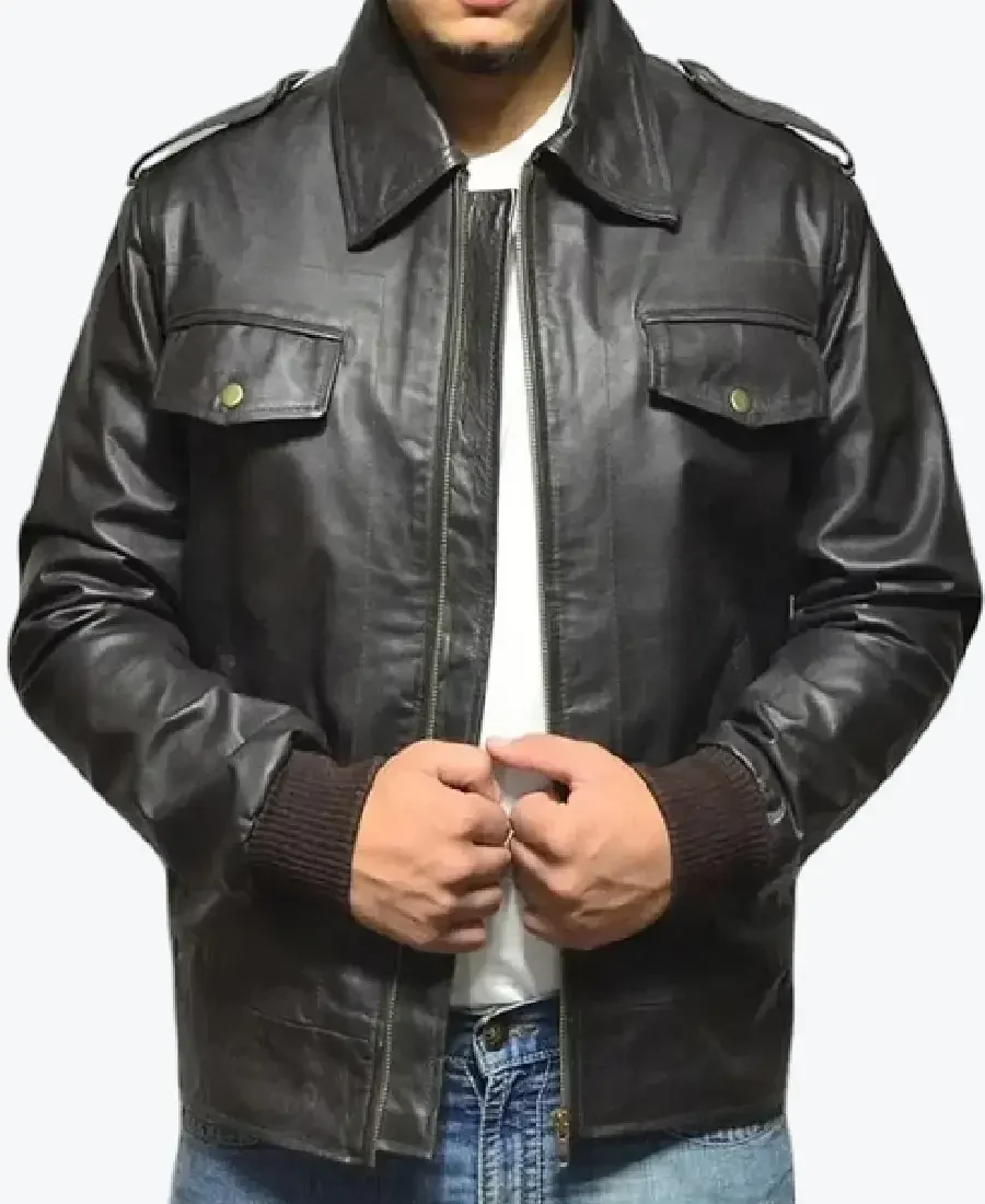 Shop The Mens Casual Black Leather Bomber Jacket - Rare Jackets