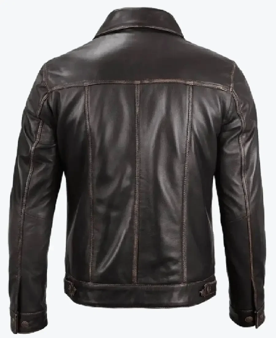 Shop The Mens Dark Brown Leather Trucker Jackets Rare Jacket