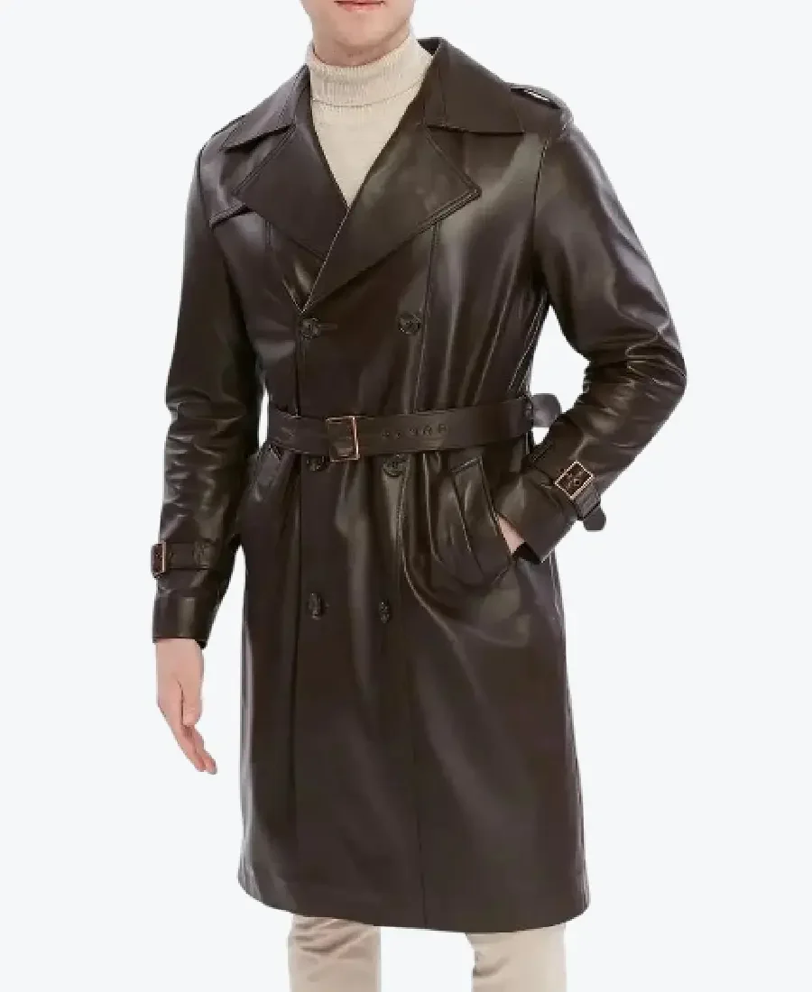 Shop The Men's Double Breasted Brown Trench Leather Coat - Rare Jackets