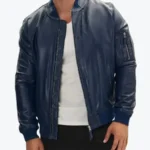 Shop The Men’s Navy Blue Real Leather Bomber Jacket - Rare Jackets