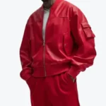 Shop The Men’s Oversized Red Leather Bomber Jacket - Rare Jackets