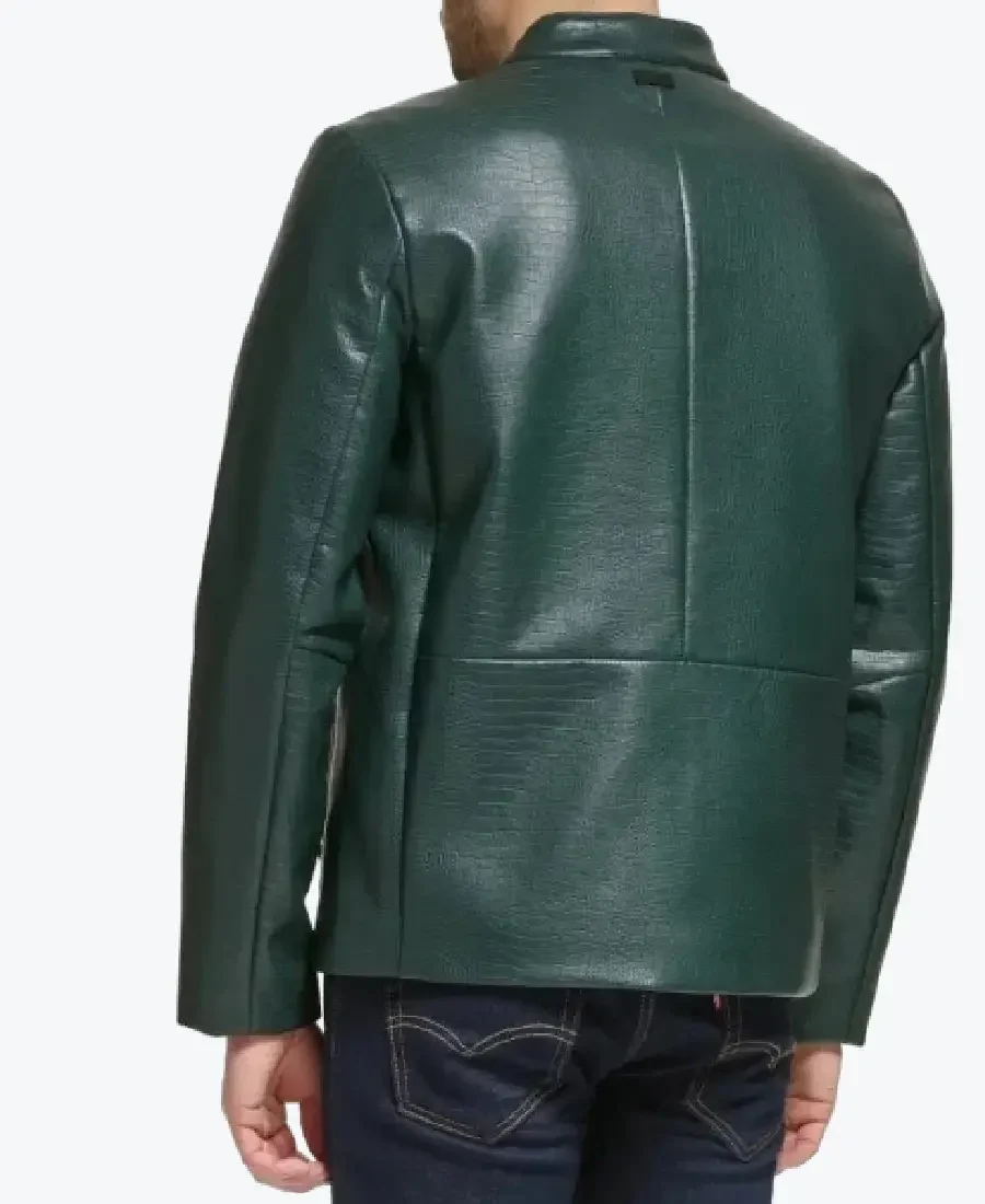 Shop The Mens Quilted Croco Green Cafe Racer Leather Jackets Rare Jacket
