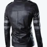 Shop The Men’s Raven Black With Gray Stripes Leather Jacket Back Rare Jacket