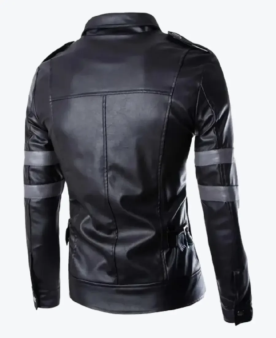 Shop The Men’s Raven Black With Gray Stripes Leather Jacket Back Rare Jacket