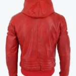 Shop The Mens Red Bomber Hooded Leather Jackets