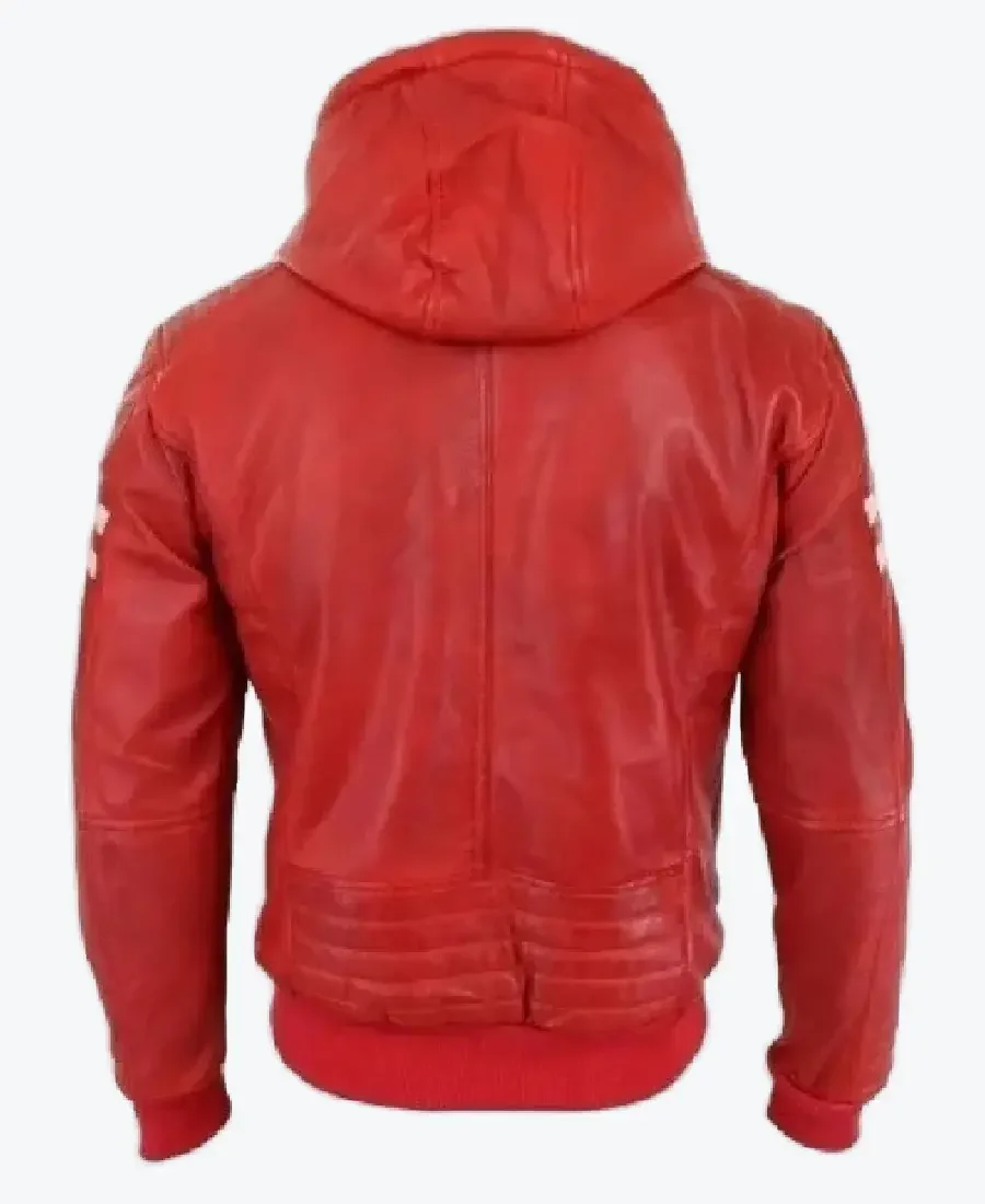 Shop The Mens Red Bomber Hooded Leather Jackets