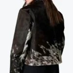 Shop The Men’s Slim Fit Belted Cow PrintCalf Hair Leather Jacket Back Rare Jacket