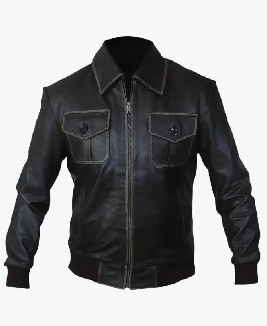 Shop The Men’s Turn Down Collar Bomber Leather Jacket - Rare Jackets