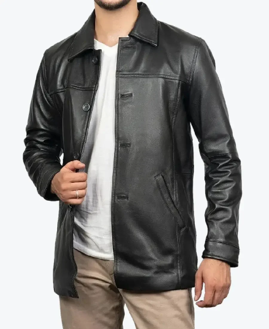 Shop The Mens Victor Black Lambskin Leather Car Coat - Rare Jackets