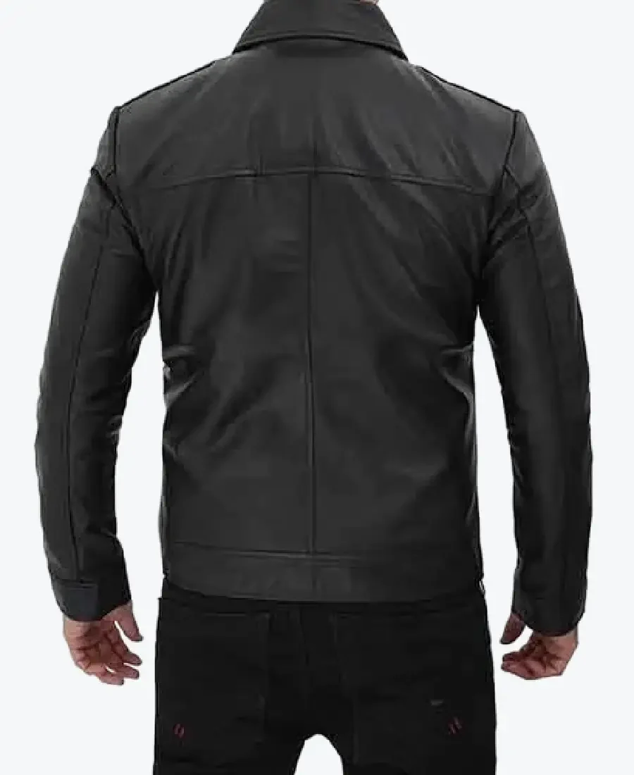 Shop The Men’s Vintage Burr Black Shirt Collar Leather Jacket