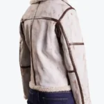 Shop The Mens White Waxed Leather Aviator Jacket Back