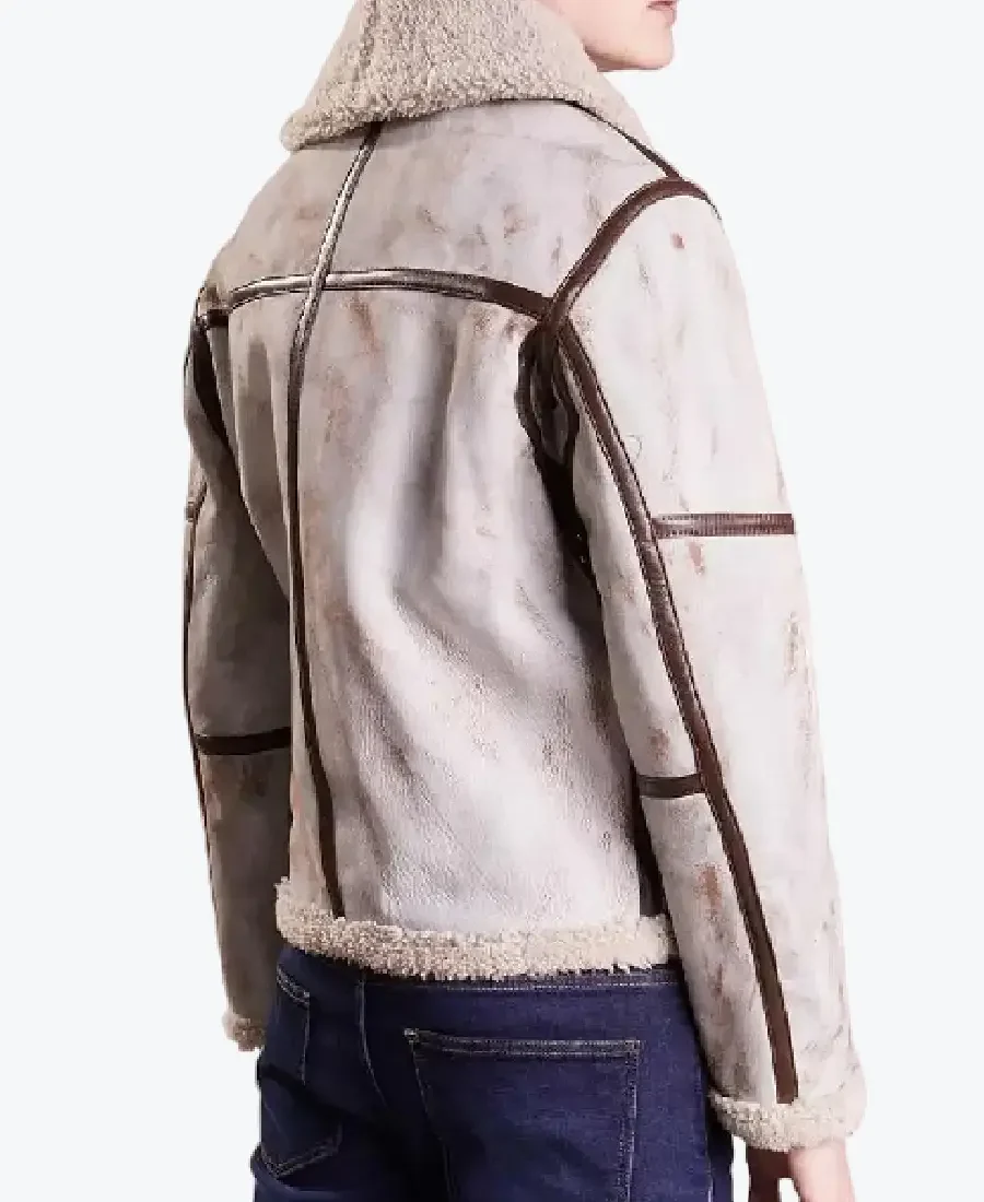 Shop The Mens White Waxed Leather Aviator Jacket Back