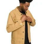 Mens World Tour City Patch Light Brown Denim Jacket Front - Rare Jackets