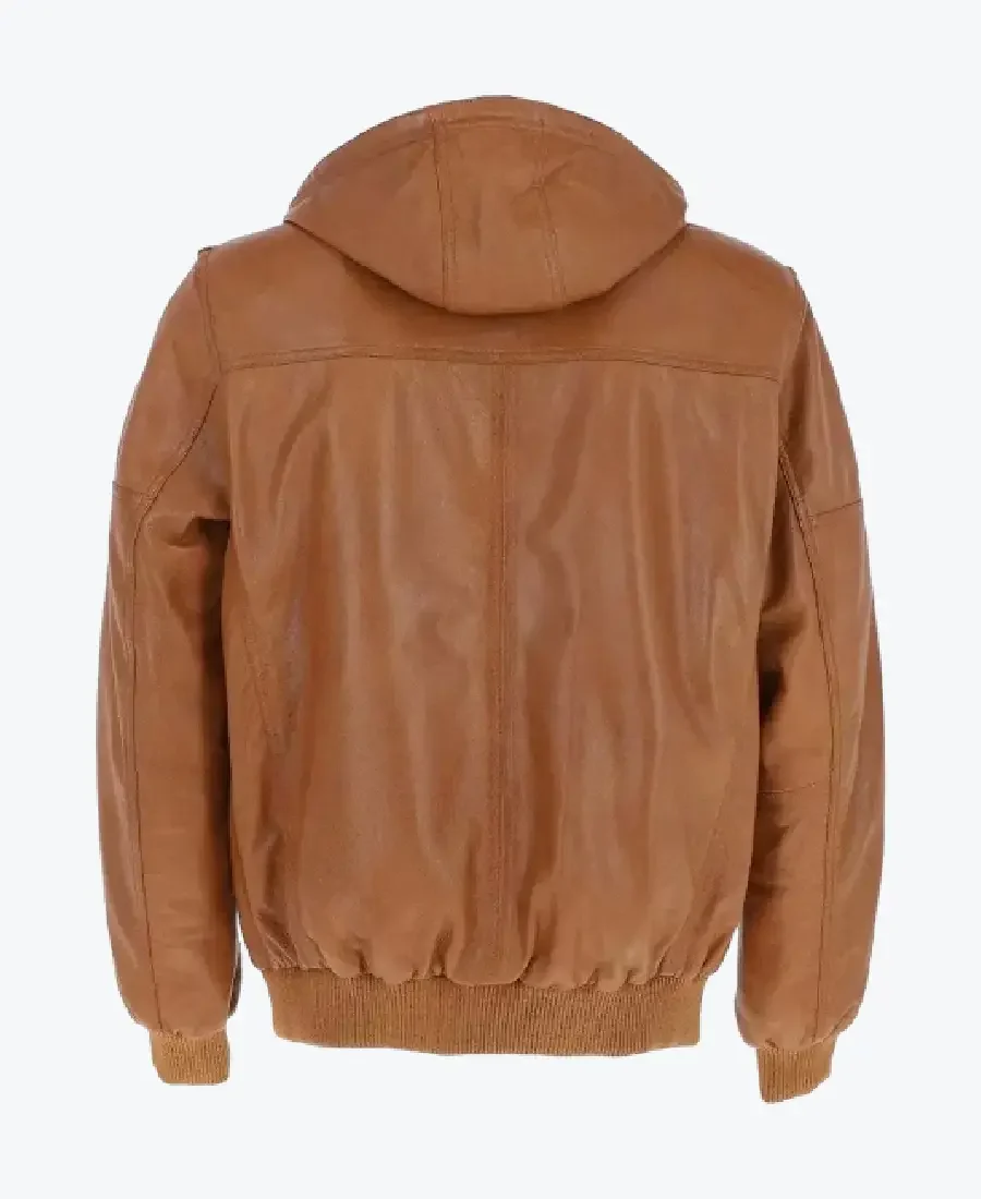Shop The Michael Mens Tan Bomber Hooded Leather Jackets Rare Jacket