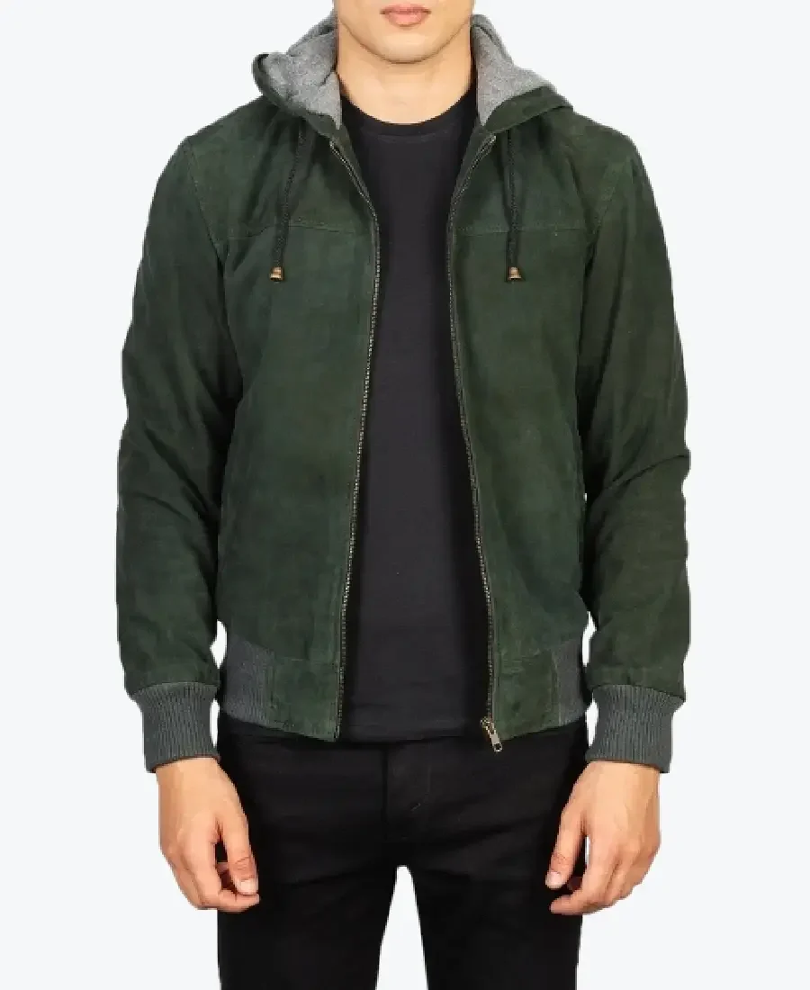 Shop The Nintenzo Green Hooded Suede Bomber Jacket - Rare Jackets