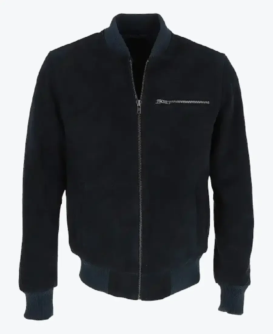 Shop The Noah Mens Navy Blue Suede Bomber Jacket - Rare Jackets