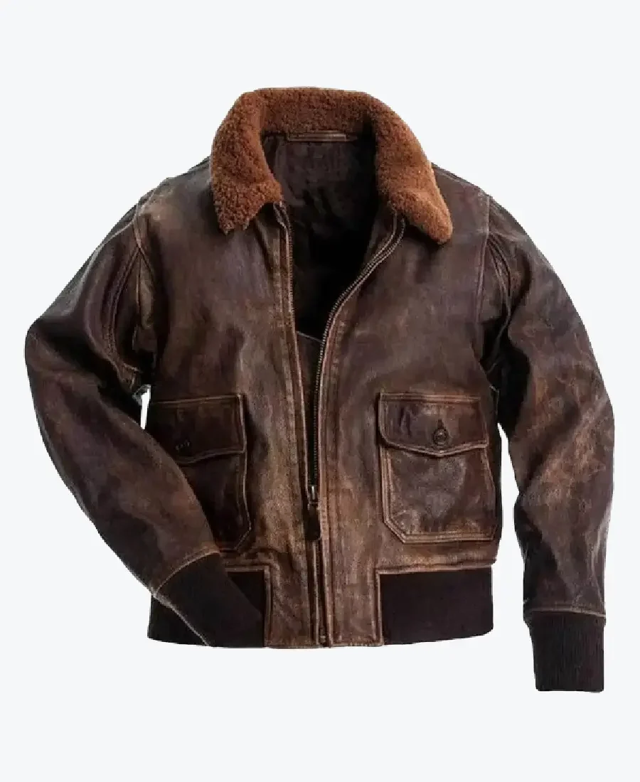 Shop The Paul Men’s Distressed Brown G-1 Bomber Leather Jacket - Rare Jackets