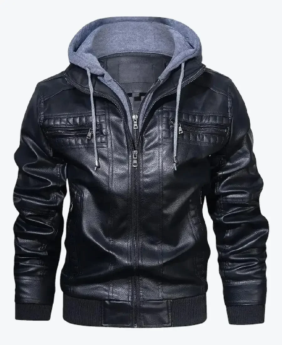 Shop The Rommy Black Hooded Leather Bomber Jacket - Rare Jackets