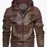 Shop The Rommy Brown Hooded Leather Bomber Jacket