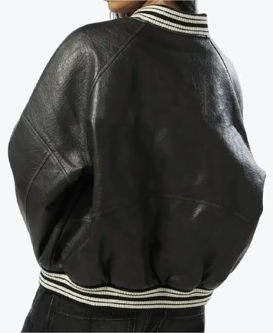 Shop The Rosa Women’s Black Leather Varsity Jackets Rare Jacket