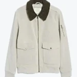 Shop The Shawn Men’s Mud White Bomber Suede Jacket - Rare Jackets