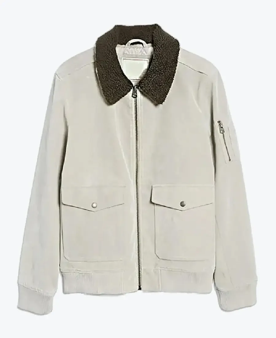 Shop The Shawn Men’s Mud White Bomber Suede Jacket - Rare Jackets
