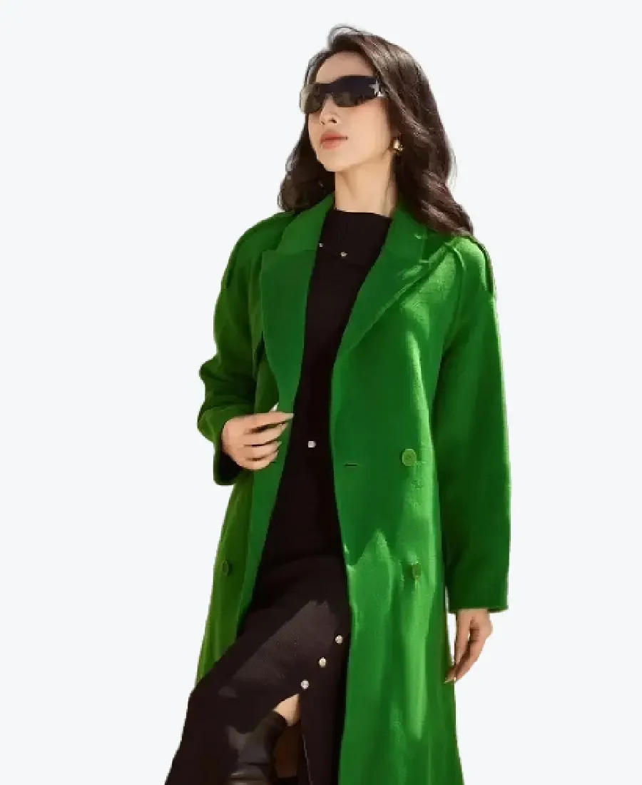 Shop The Sixdo Green Peak Lapel Neck Long Coat - Rare Jackets