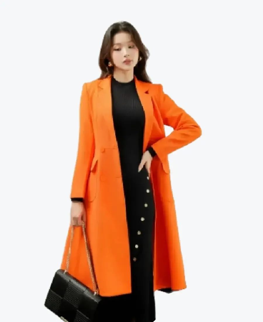 Shop The Sixdo Orange Long Woven Coat - Rare Jackets