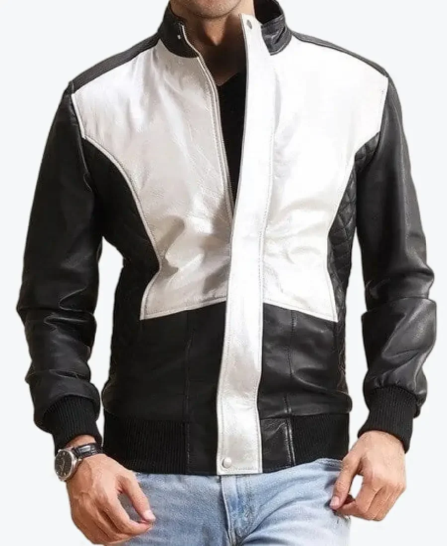Shop The Spade White Black Leather Bomber Jacket - Rare Jackets