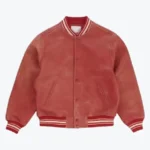 Shop The Supreme Worn Leather Red Varsity Jacket