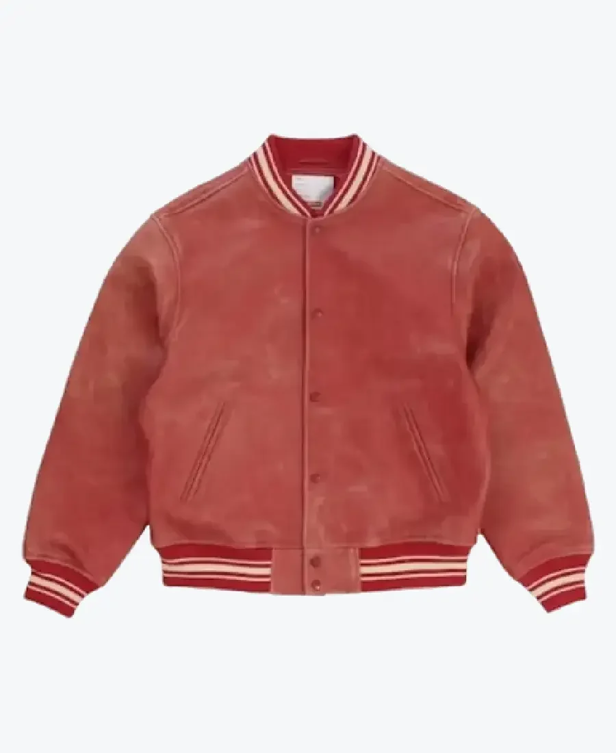 Shop The Supreme Worn Leather Red Varsity Jacket