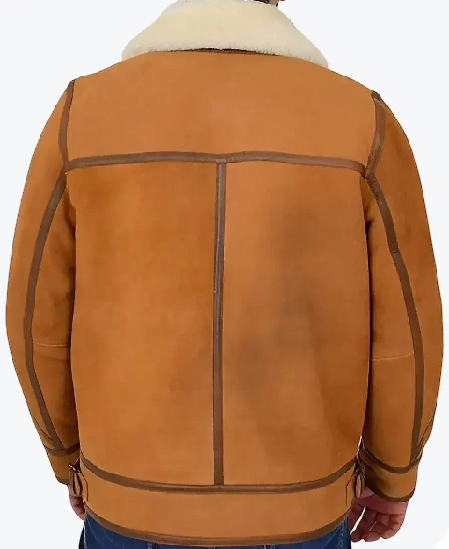 Shop The Tejan Men’s Brown B-3 Bomber Leather Jacket Back