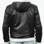 Shop The Theodore Men’s Black Hooded B-3 Bomber Leather Jacket Back