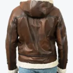 Shop The Theodore Men’s Brown Hooded B-3 Bomber Leather Jacket Back